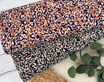 Linen jersey fabric elastic – animal print leopard pattern taupe and rust No. 2001- from 50 cm