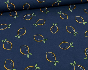 French Terry summer sweat – fruit lemon pattern in navy blue – Oeko-Tex 100 No.301-094 from 50 cm