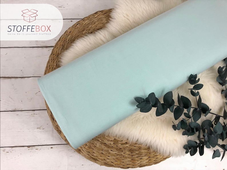 Jersey fabric Öko-Tex-100 plain mint and turquoise tones various colors www.Stoffebox.de Item no. 200 pastelmint -381
