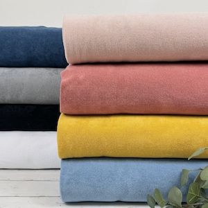 Terry cloth jersey fabric - plain white, black, mustard yellow, blue, light grey, pink - Öko-tex-100 890-