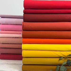 Tessuto jersey di cotone - colori tinta unita giallo, ruggine, rosso, rosa, albicocca, rosa, bordeaux, melanzana e viola - Oeko-Tex 100 Art. n. 200-