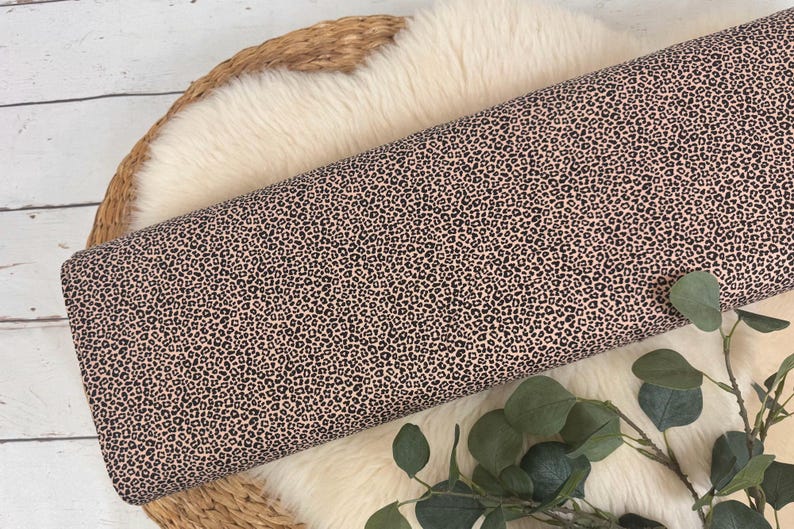 Jersey fabric – leopard print animal print in ecru, dusty rose, light grey, olive green, denim blue – Oeko-Tex Standard 100 No. 201 – from 50 cm apricot 201-321