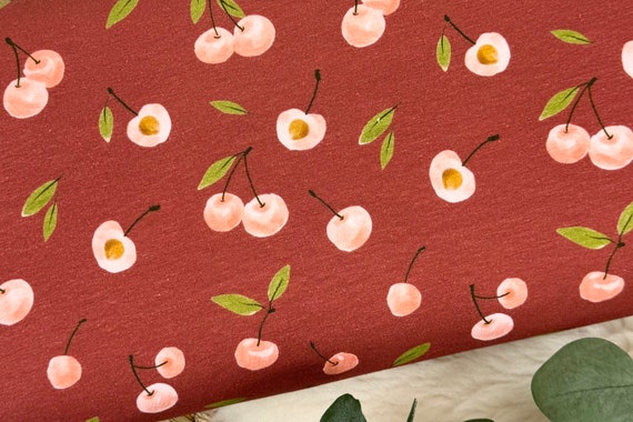 Jersey Stoffe - Obst Kinderstoff Kirschen rost - Öko-Tex-100 201- ab 50cm