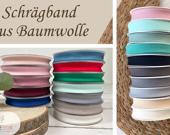 Baumwoll Schrägband Uni 20 mm Preis pro Meter – weiß, ecru, beige, sand, grau, schwarz, mint, grün, rot, blau, bordeaux, altrosa, rosa