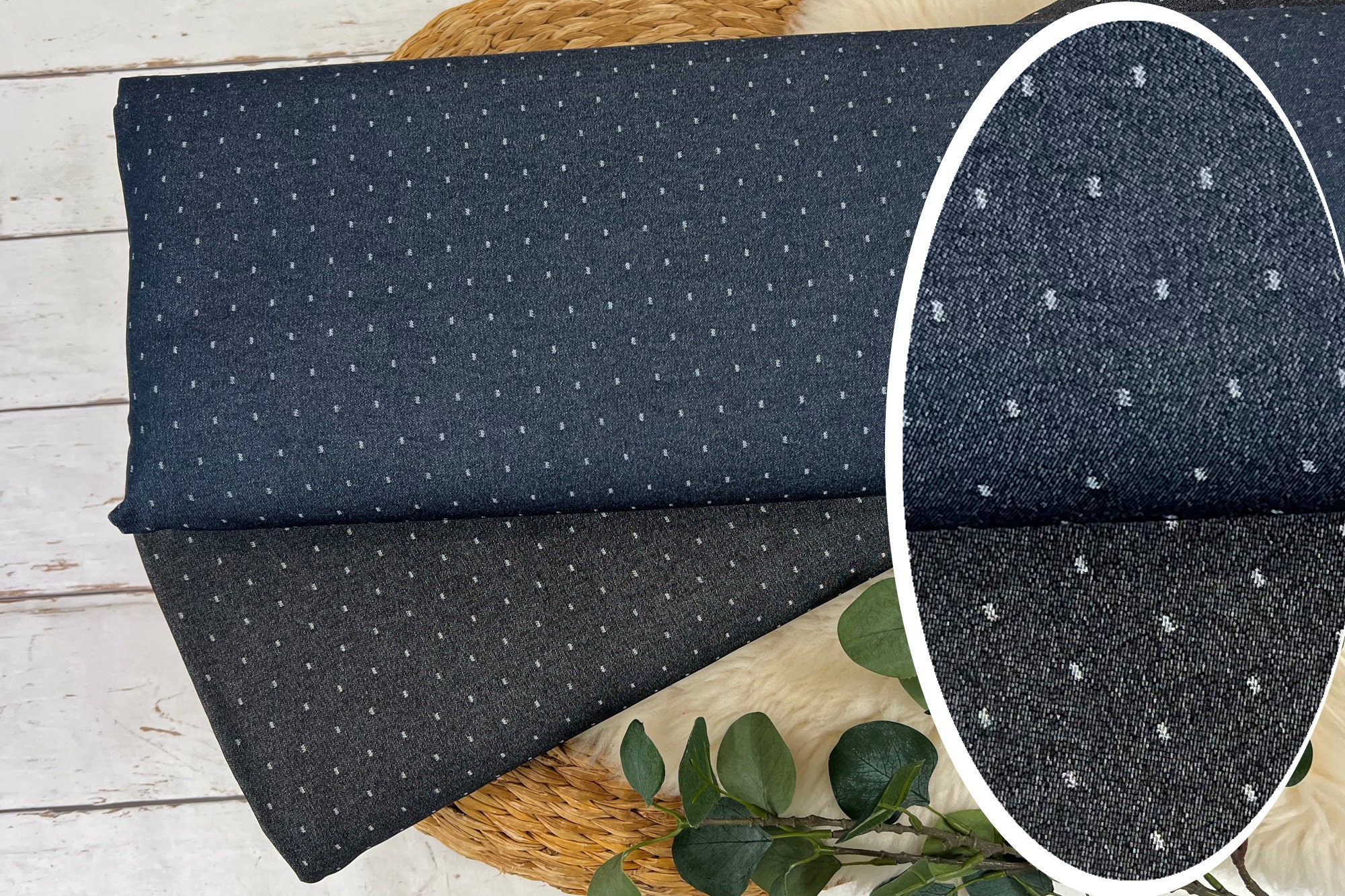 Bengaline trouser fabric stretch - mini dot pattern in black and dark blue Art. No. 1900-