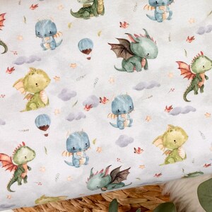 Dresówka letnia French Terry - Dragon Beige - Tkanina dziecięca z motywami zwierzęcymi nr 301 - od 50 cm