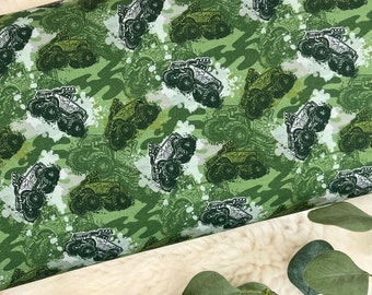 French Terry fabric – cool monster truck motif in green 301-080