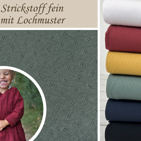 Feinstrickjersey mit Lochmuster Rauten Uni schwarz, rose ecru, senfgelb, armee grün, dunkelblau, rostrot – Öko Tex 100 Nr. 7400-