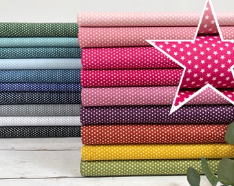 Cotton poplin fabric - small stars in black, light blue, dark blue, lilac, red, green, grey, pink, turquoise, solid color, Öko-Tex-100 certified, woven fabric 04962-