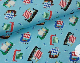 Jersey Stoff Maritim Kinderstoffe Leuchtturm, Schiffe, Anker