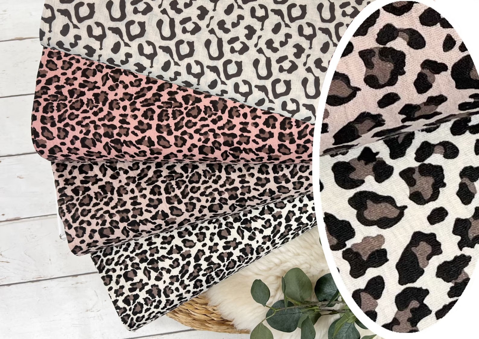 Musselin Baumwollstoff Leopardenmuster Meterware Krinkelmusselin