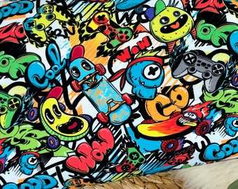 Jersey fabric – cool monsters, colorful graffiti – Oeko-Tex-100 No. 201- from 50 cm