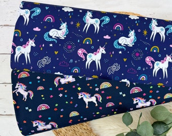 Tissu jersey – motif licorne bleu - Tissu Öko Tex 100 pour filles article 201- à partir de 50 cm