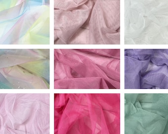 SOFT Tulle Rainbow Glitter Dots - Solid Colors white, black, beige, rose, pink, mint, lilac - Fine tulle, tulle fabric 1600 - from 50 cm