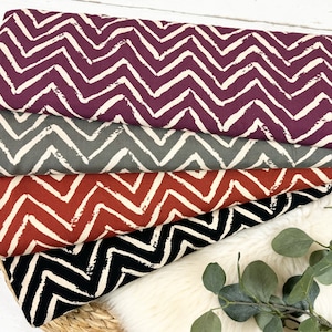 Viscose fabric – Kris-Kras zig-zag pattern in mauve, army green, rust, beige – blouse fabric Öko-Tex 100 5001-
