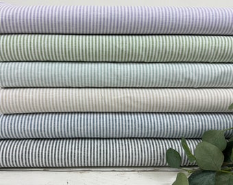 Tissu en coton et lin rayé – motif à rayures anthracite, beige, kiwi, menthe, lilas, bleu jeans Réf. 2001- à partir de 50 cm