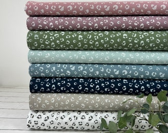 Muslin fabric – Leoprint pattern, animal print beige, ecru, olive green, aubergine, old pink, mint – Oeko-tex-100, Double Gauze No. 1001- from 50 cm