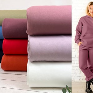 Soft Jogging Heavy Sweat fabric brushed in plain black, ecru, blue, olive green, lilac, aubergine – cozy sweat Öko-Tex-100 Art. No. 480-
