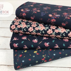 Jersey Blumen / geblümt / blumig (dunkelblau)  (www.Stoffebox.de) 113-201, 112-201, 111-201, 107-201