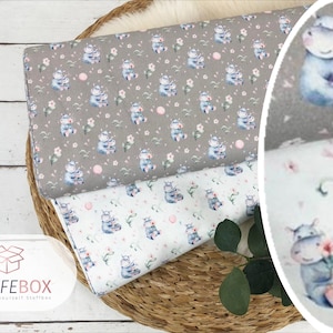 Poplin cotton fabric - little hippos - Oeko-Tex-100, children&#39;s fabric 055-101, 056-101