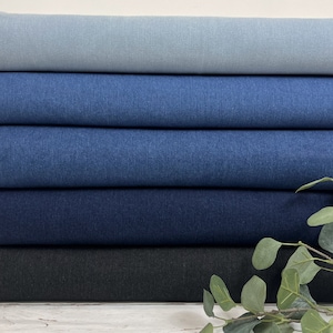 Cotton denim fabric stretch denim – plain black, navy, blue, light denim blue, light blue washed Art. No. 150-