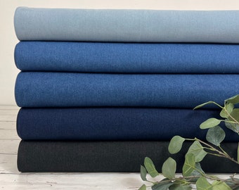 Cotton denim fabric stretch denim – plain black, navy, blue, light denim blue, light blue washed Art. No. 150-