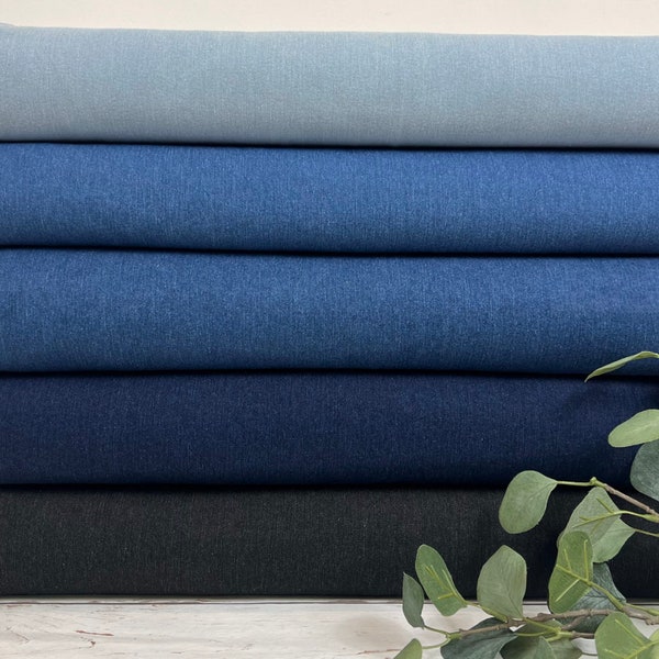 Denim de coton Denim stretch – uni noir, bleu marine, bleu, bleu jeans clair, bleu clair délavé Réf. 150-