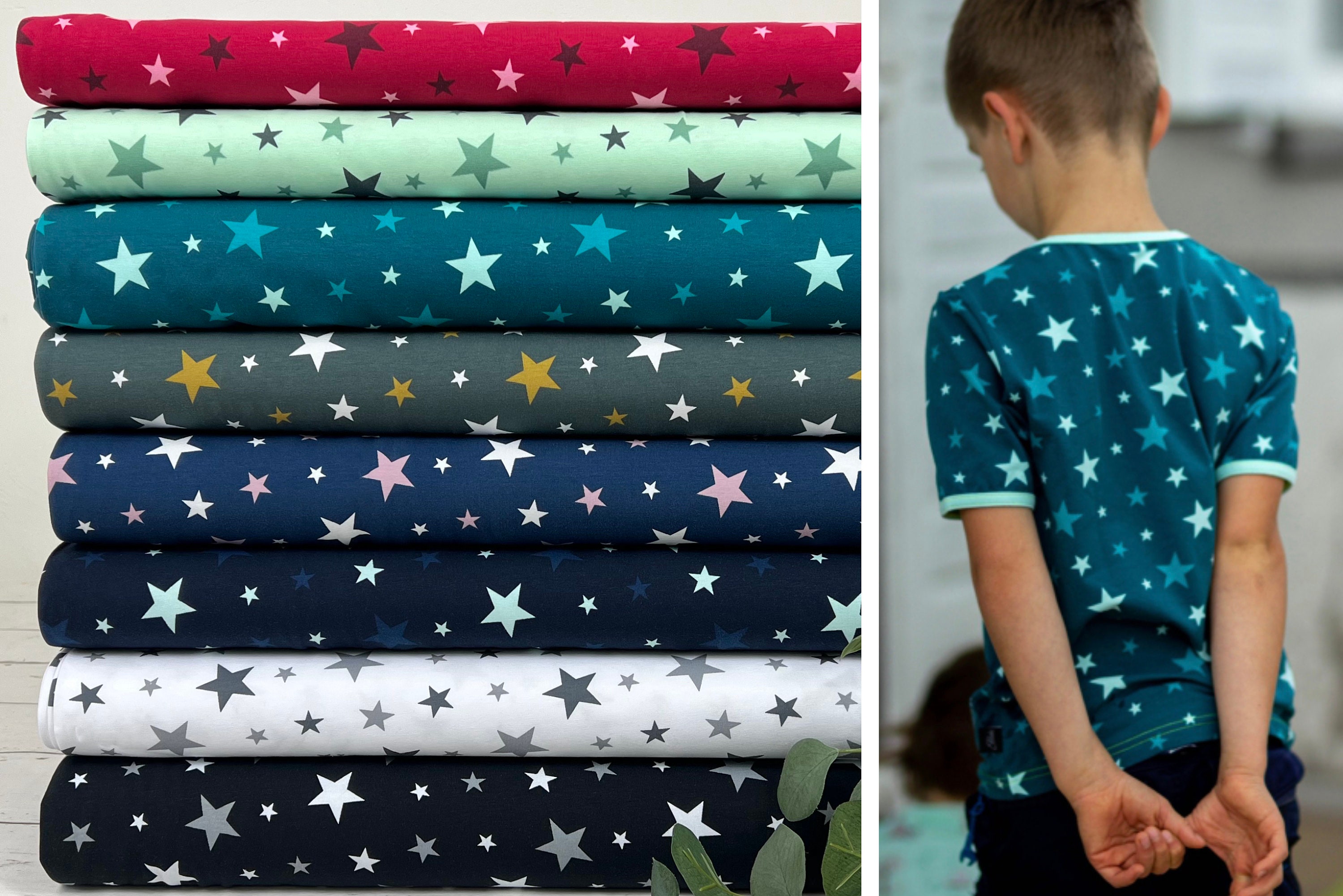 Jersey Stoff Baumwollstoff Bunte Sterne Jerseystoff Sterne - Main Image