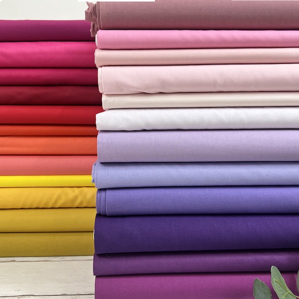 Tissu en coton popeline uni jaune, orange, rouge, rose, violet, rose - Tissu tissé Oeko-Tex-100 réf. 06006