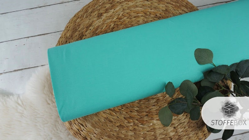 Jersey fabric Öko-Tex-100 plain mint and turquoise tones various colors www.Stoffebox.de Item no. 200 dunkelmint-940