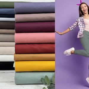 Hosenstoff Baumwoll Stretch – Pfirsichoberfläche Peach Chino in schwarz, weiß, dunkelblau, altrosa, olivgrün, sand, mint Art-Nr. 1700-