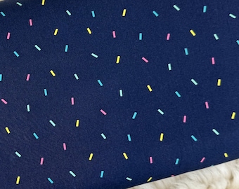 Cotton fabric poplin – colorful confetti dots pattern in dark blue – Oeko-Tex 100 woven fabric No. 101