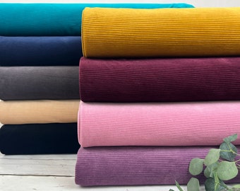 Wide cord jersey cotton stretch - black, beige, grey, blue, petrol, old pink, mustard yellow, aubergine, burgundy - Cord fabric stretch 520-