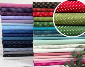 Tela de popelina de algodón - mini lunares negro, azul claro, azul oscuro, lila, rojo, verde, gris, rosa, turquesa color liso Oeko-Tex-100, tejido 04948-