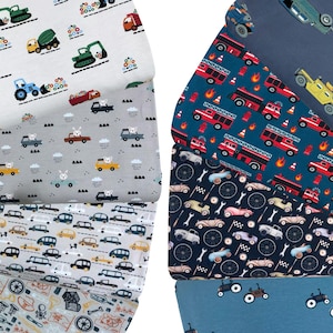 Cotton jersey fabric - cars, fire engines, tractors, racing cars, excavators -Öko-Tex-100, No. 201- from 50 cm