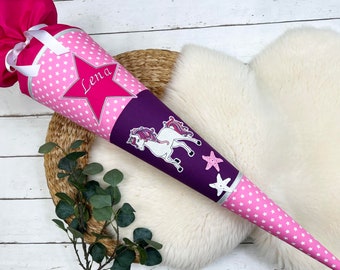 Schultüte, Kitatüte aus Stoff mit Namen - Einhorn lila, rosa, pink (35cm, 70cm, 85cm) - Zuckertüte personalisiert, optional mit Kissen