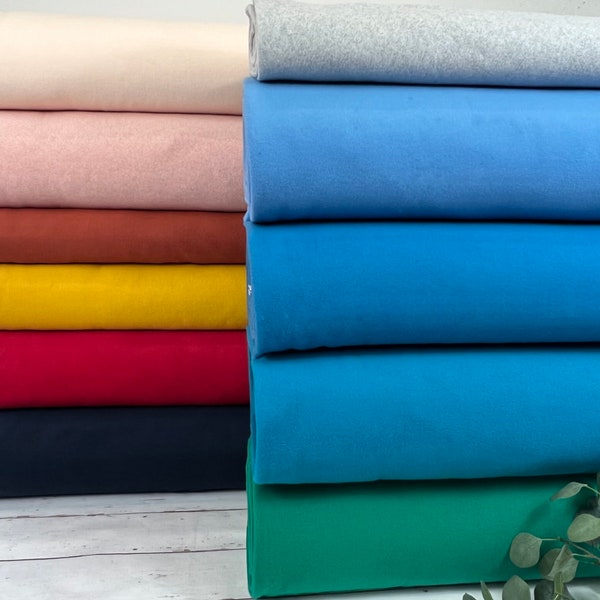 tissu polaire en coton doux uni bleu foncé, blanc chaud, rouge, gris clair, rouille, vert, rose, bleu, pétrole, jaune moutarde Art. 9000-