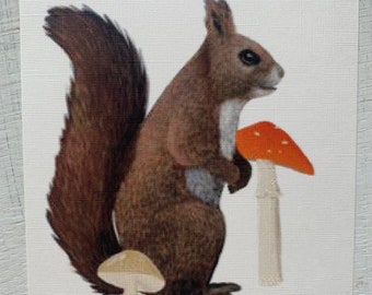Postcard cute Squirrel in Autumn