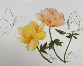 Kunstdruck Blumen mit Sketch Zeichnung Digitaldruck