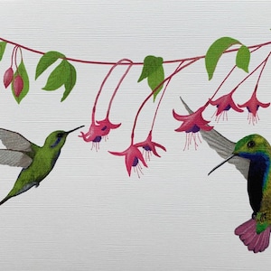 Illustrazione di un colibrì con cartolina stampata artistica DinA 6