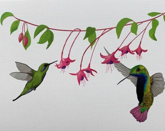 Post card Hummingbird Art Print DinA 6