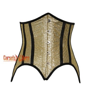 Shimmering Gold and Black Sequins Burlesque Costume Curvy Underbust Corset Top