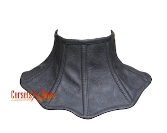 Black Floral Texture Leather Neck Posture Collar Corset With Lace Up Choker