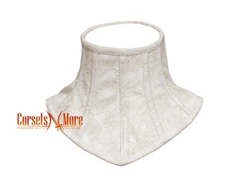Ivory Floral Leather Texture Neck Corset With Lace Up Choker Neck Posture Collar