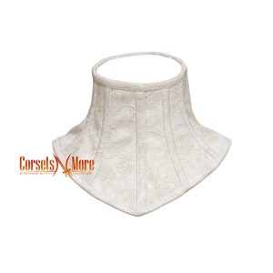 Ivory Floral Leather Texture Neck Corset With Lace Up Choker Neck Posture Collar