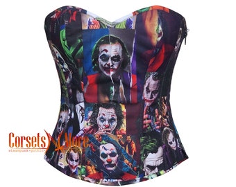 Costume da corsetto Joker in cotone stampato, top cincher in vita gotico bustier