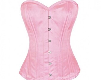 Full Steel Boned Spiral Over bust Strap Halter Gothic Hot Pink Satin Corset