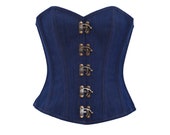 Blue Denim Corset Gothic Steampunk Costume Waist Training Overbust Bustier