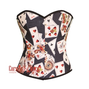 Playing Cards Printed Cotton Corset Gift Gothic Costume Overbust Bustier Top
