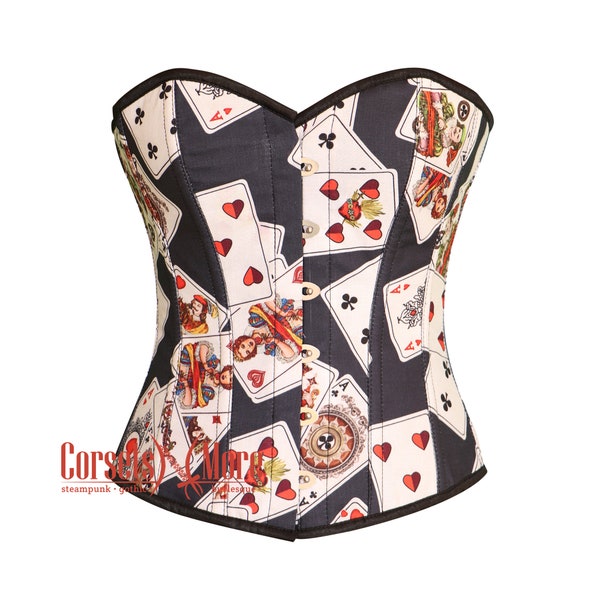 Playing Cards Printed Cotton Corset Gift Gothic Costume Overbust Bustier Top